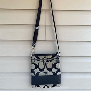 Coach Swingpack F45797 Stripe Black/Grey Signature Canvas Cross Body Bag